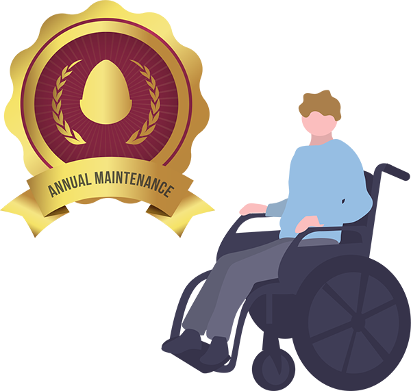 Person in wheelchair with Annual Maintenance badge above